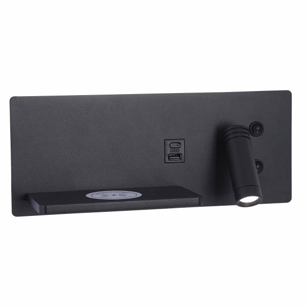 Applique LED Somni noire 30 cm avec chargement sans fil et USB intégré à la base 2